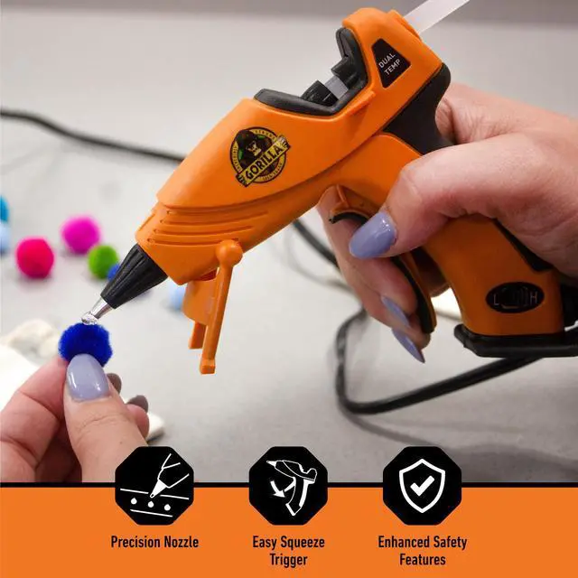 Alt view image 4 of 7 - Hot Glue Gun, Dual Temp, Mini Size, Easy Squeeze Trigger | Precision Nozzle, Enhanced Safety Features, Built-In Stand, Ideal for DIY, Craft, Repairs, and More