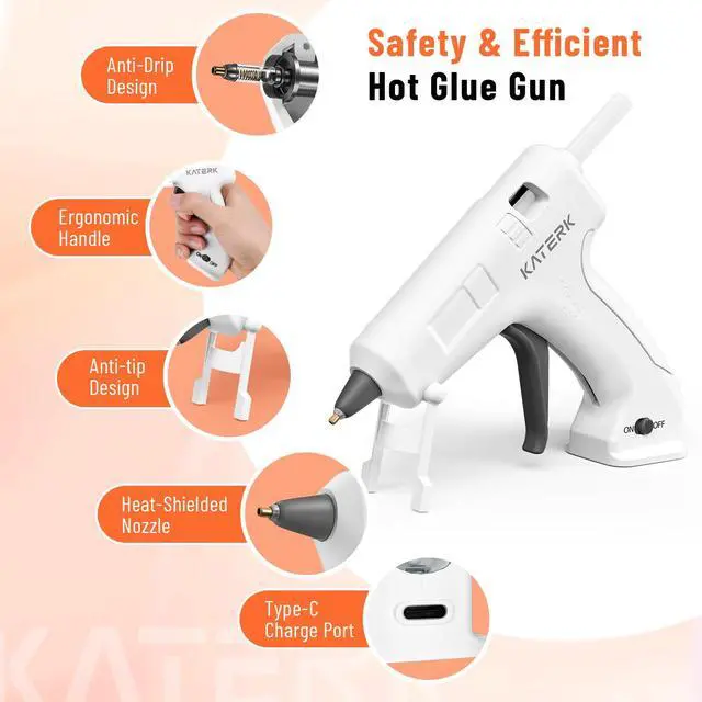 Alt view image 6 of 7 - 3.7V Cordless Hot Glue Gun Kit with 15 Glue Sticks, 90s Fast Heating | USB-C Rechargeable with 2000mAh Built-in Battery, Compact and Portable for DIY, Gift Making, School Crafts & Repairs (White)