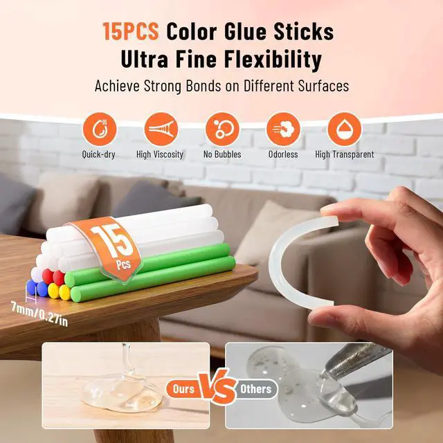 Alt view image 4 of 7 - 3.7V Cordless Hot Glue Gun Kit with 15 Glue Sticks, 90s Fast Heating | USB-C Rechargeable with 2000mAh Built-in Battery, Compact and Portable for DIY, Gift Making, School Crafts & Repairs (White)