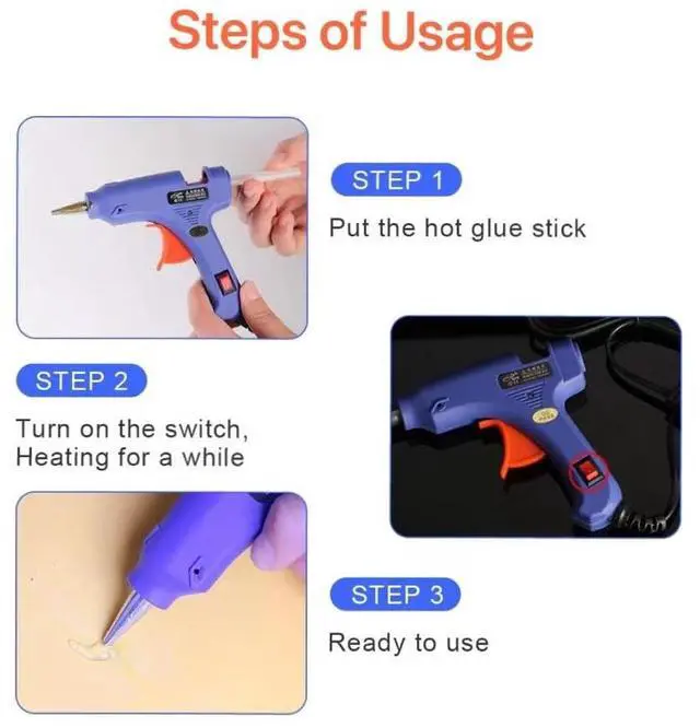 Alt view image 5 of 7 - Hot Glue Gun with 10 Glue Sticks, 30W Mini Glue Gun Kit, for Arts & Crafts School Use, Christmas Decoration, Quick Repairs, White (blue)