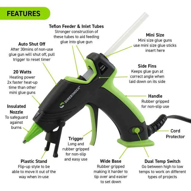 Alt view image 3 of 5 - Mini Hot Glue Gun With Dual Temperature & Auto Shut Off, 20 Watts for Fast Heating & Consistent Glue Flow, Adjust Temp for Multiple Projects (Ultra Series DT-320F)