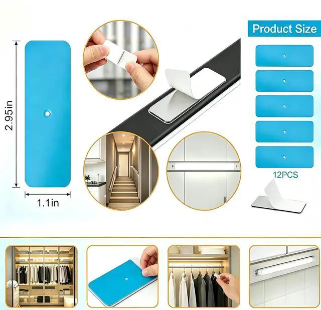Alt view image 2 of 7 - 12 Pcs Under Cabinet Lights Magnetic stickys Replacement Magnetic Strips | with Adhesive Backing for Rechargeable Motion Sensor Lights Wireless Under Counter Light for Cabinet Lighting