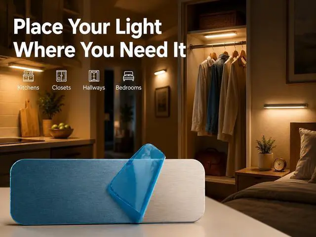 Alt view image 4 of 7 - 12 Pcs Under Cabinet Lights Magnetic stickys Replacement Magnetic Strips | with Adhesive Backing for Rechargeable Motion Sensor Lights Wireless Under Counter Light for Cabinet Lighting