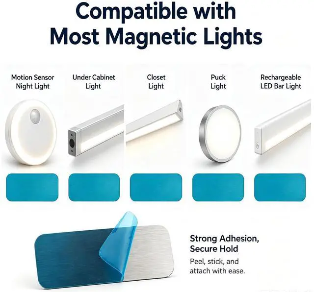 Alt view image 5 of 7 - 12 Pcs Under Cabinet Lights Magnetic stickys Replacement Magnetic Strips | with Adhesive Backing for Rechargeable Motion Sensor Lights Wireless Under Counter Light for Cabinet Lighting
