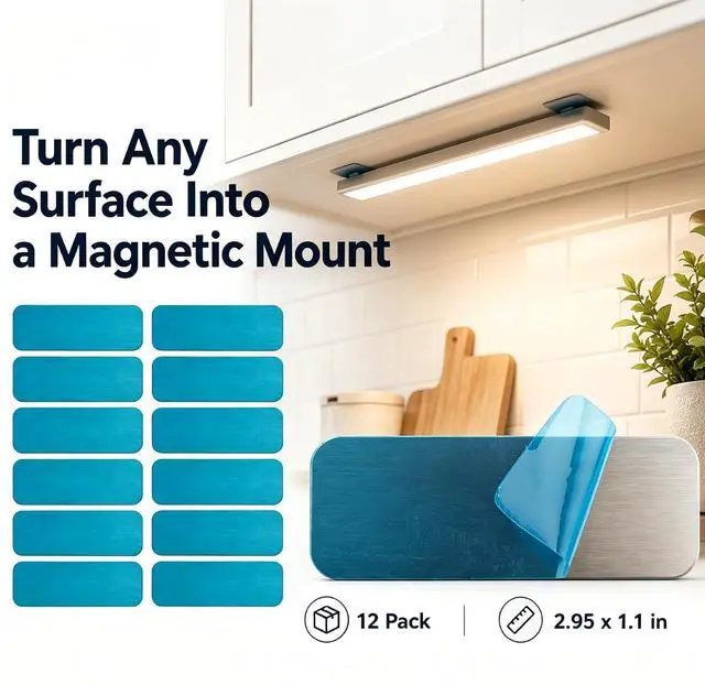 Alt view image 6 of 7 - 12 Pcs Under Cabinet Lights Magnetic stickys Replacement Magnetic Strips | with Adhesive Backing for Rechargeable Motion Sensor Lights Wireless Under Counter Light for Cabinet Lighting