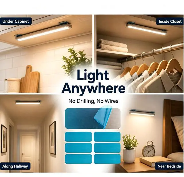 Alt view image 7 of 7 - 12 Pcs Under Cabinet Lights Magnetic stickys Replacement Magnetic Strips | with Adhesive Backing for Rechargeable Motion Sensor Lights Wireless Under Counter Light for Cabinet Lighting