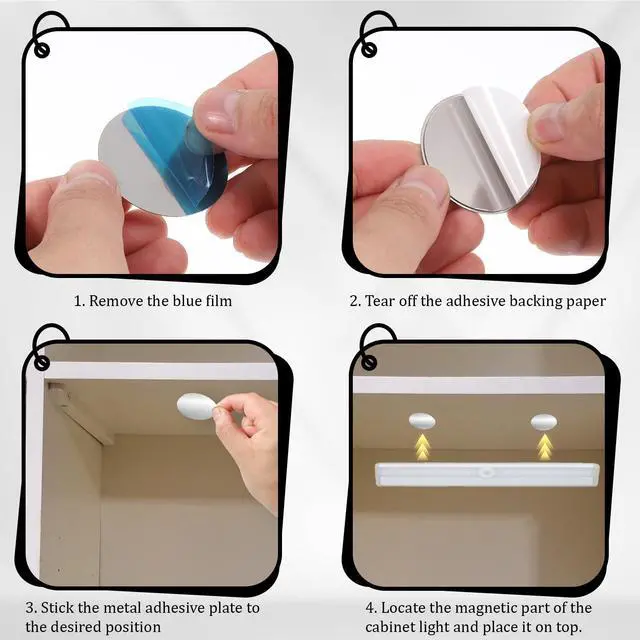 Alt view image 5 of 7 - 12 Pcs Under Cabinet Lights Magnetic Sticky Replacement Magnetic Strips with Adhesive Backing Metal Adhesive Backing Plate Round Blue Tape Strips for Magnetics LED Counter LightsNot Magnets