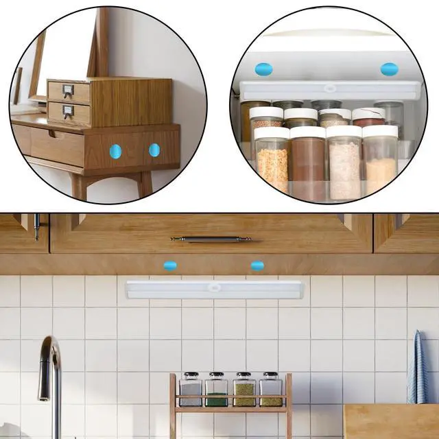 Alt view image 7 of 7 - 12 Pcs Under Cabinet Lights Magnetic Sticky Replacement Magnetic Strips with Adhesive Backing Metal Adhesive Backing Plate Round Blue Tape Strips for Magnetics LED Counter LightsNot Magnets
