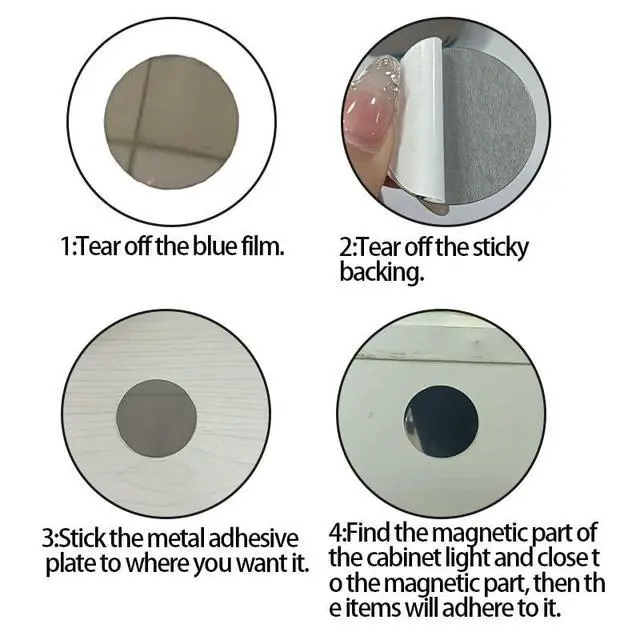 Alt view image 3 of 5 - 30pcs Magnetic Attraction Patch Under Cabinet Lights for installing LED and Counter Lighting Round & Square Metal sheet Replacement Magnetic Strips with Adhesive Backing for attracting magnetic