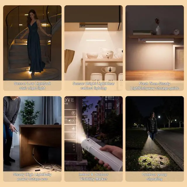 Alt view image 7 of 7 - Under Cabinet Motion Sensor Light - Rechargeable USB-C Magnetic LED | Rechargeable under cabinet light with sensor, 2200mAh, 40 LED, magnetic mount, flashlight modes, and USB-C charging.