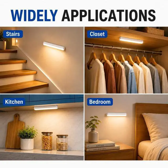 Alt view image 3 of 7 - 12pcs Under Cabinet Light Magnetic Strip, Replacement Magnetic Strips with Adhesive Backing for Rechargeable Motion Sensor Lights Wireless Under Counter Light in Kitchen Stairs Closet and Bedroom
