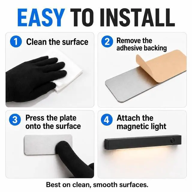 Alt view image 4 of 7 - 12pcs Under Cabinet Light Magnetic Strip, Replacement Magnetic Strips with Adhesive Backing for Rechargeable Motion Sensor Lights Wireless Under Counter Light in Kitchen Stairs Closet and Bedroom
