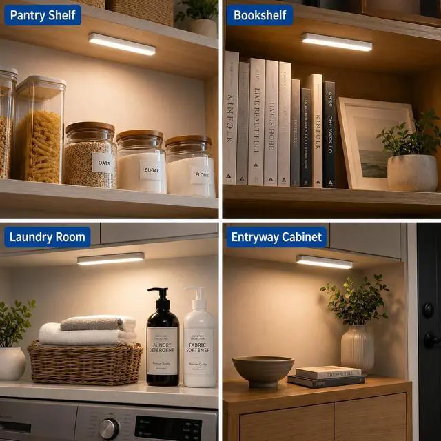 Alt view image 5 of 7 - 12pcs Under Cabinet Light Magnetic Strip, Replacement Magnetic Strips with Adhesive Backing for Rechargeable Motion Sensor Lights Wireless Under Counter Light in Kitchen Stairs Closet and Bedroom