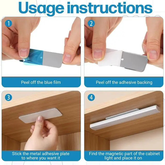 Alt view image 4 of 7 - 6Pcs Metal Adhesive Strips for Magnetic Under Cabinet Lights, 2.3x1.1in Metal Strips for Magnets Adhesive Metals Plate with Adhesives Backing for Magnetics Under Cabinet Lighting