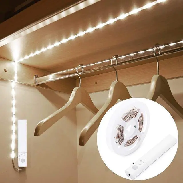Main image of Motion Sensor Wardrobe Light, LED Strip Closet Lights, PIR Auto on/Off, Battery Powered,6000K White for Bedside, Bathroom, Closet, Cabinet, Kitchen, Stairway