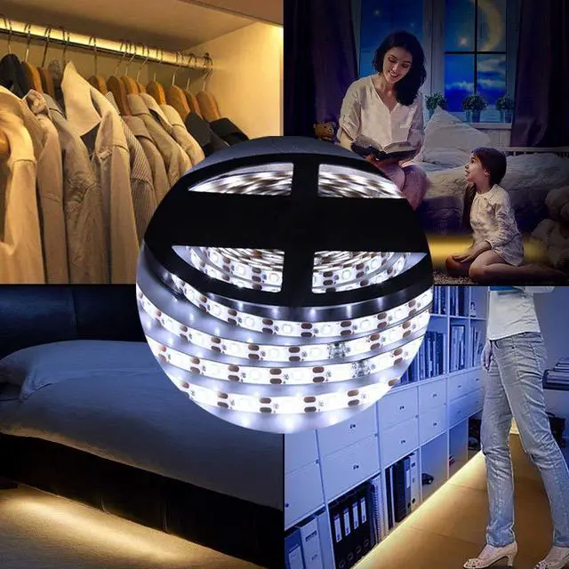 Alt view image 2 of 7 - Motion Sensor Wardrobe Light, LED Strip Closet Lights, PIR Auto on/Off, Battery Powered,6000K White for Bedside, Bathroom, Closet, Cabinet, Kitchen, Stairway