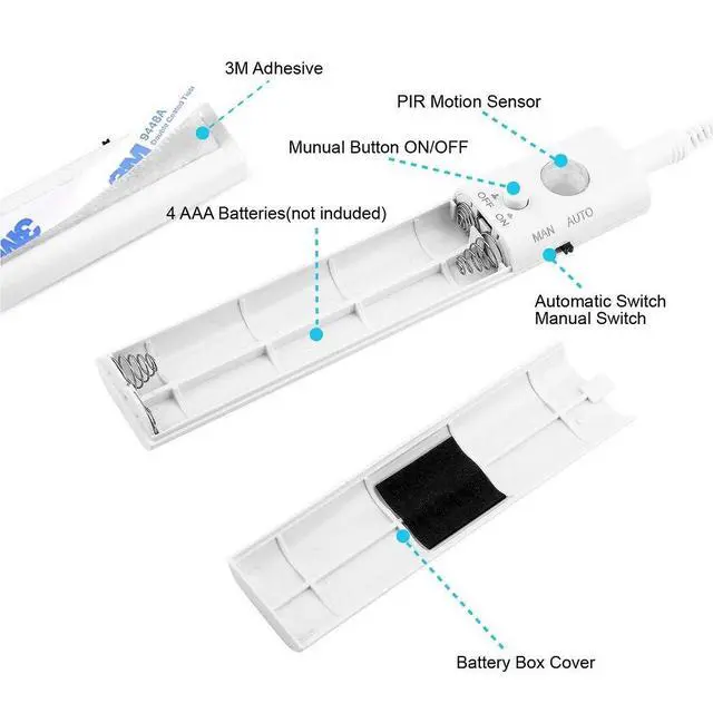 Alt view image 4 of 7 - Motion Sensor Wardrobe Light, LED Strip Closet Lights, PIR Auto on/Off, Battery Powered,6000K White for Bedside, Bathroom, Closet, Cabinet, Kitchen, Stairway
