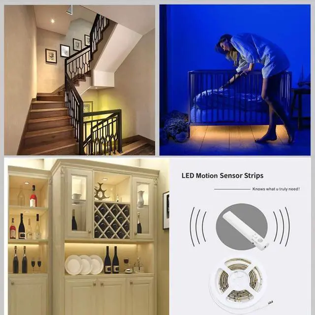 Alt view image 5 of 7 - Motion Sensor Wardrobe Light, LED Strip Closet Lights, PIR Auto on/Off, Battery Powered,6000K White for Bedside, Bathroom, Closet, Cabinet, Kitchen, Stairway