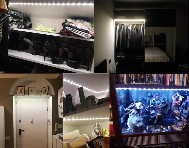 Alt view image 7 of 7 - Motion Sensor Wardrobe Light, LED Strip Closet Lights, PIR Auto on/Off, Battery Powered,6000K White for Bedside, Bathroom, Closet, Cabinet, Kitchen, Stairway