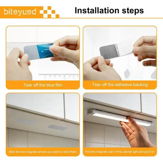 Alt view image 3 of 7 - 10 Pcs Under Cabinet Lights Magnetic Stickys Replacement (1.1×2.95in) | Magnetic Strips with Adhesive Backing for Rechargeable Motion Sensor Lights Wireless Under Counter Light for Cabinet Lighting