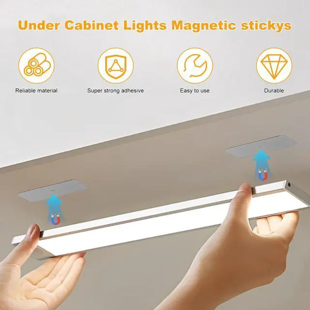 Alt view image 5 of 7 - 10 Pcs Under Cabinet Lights Magnetic Stickys Replacement (1.1×2.95in) | Magnetic Strips with Adhesive Backing for Rechargeable Motion Sensor Lights Wireless Under Counter Light for Cabinet Lighting
