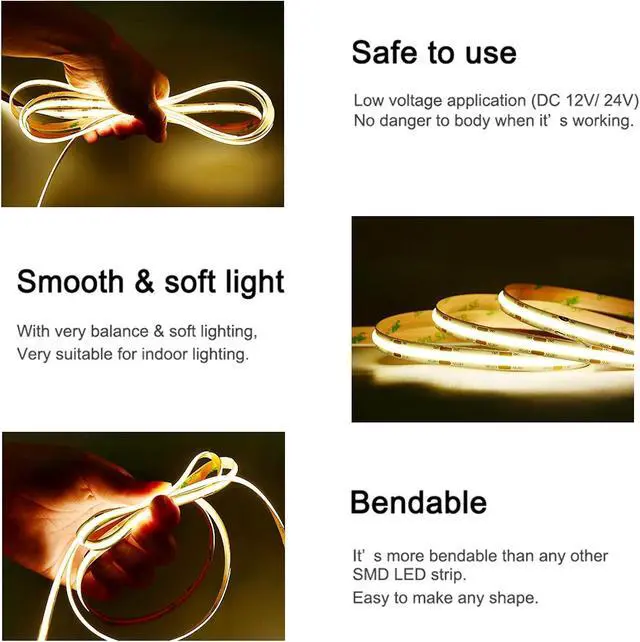 Alt view image 2 of 7 - DC24V COB LED Strip Light 16.4FT CRI80+ 1600LEDs 4000K White LED Light | Flexible Super Bright Uniform Glow Bendable Tape Light 4000K Natural White Dimmable Strip for Bedroom Home Decor