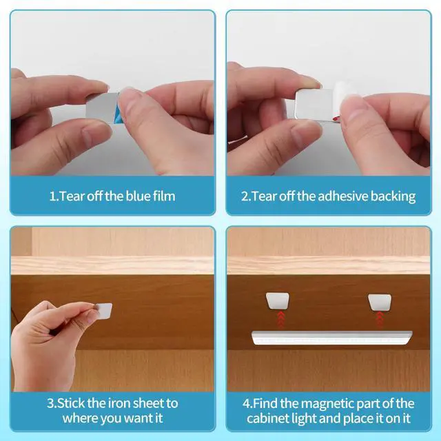 Alt view image 5 of 7 - 12pcs Under Cabinet Lights Magnetic Stickys, Adhesive Backing Magnetic Strips for Under Counter & Cabinet Lighting Universal Replacement Sticky Magnet Sheets (Rectangle 2)