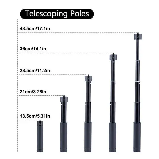 Alt view image 2 of 7 - 17.1" / 43cm Gimbal Extension Selfie Stick Compact Aluminum Portable Stabilizer Extension Rod, Foldable Phone/Camera Mount, 1/4"-20 Tripod Screw Compatible, Lightweight