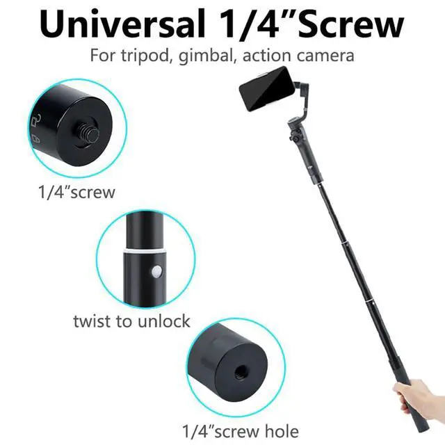Alt view image 3 of 7 - 17.1" / 43cm Gimbal Extension Selfie Stick Compact Aluminum Portable Stabilizer Extension Rod, Foldable Phone/Camera Mount, 1/4"-20 Tripod Screw Compatible, Lightweight