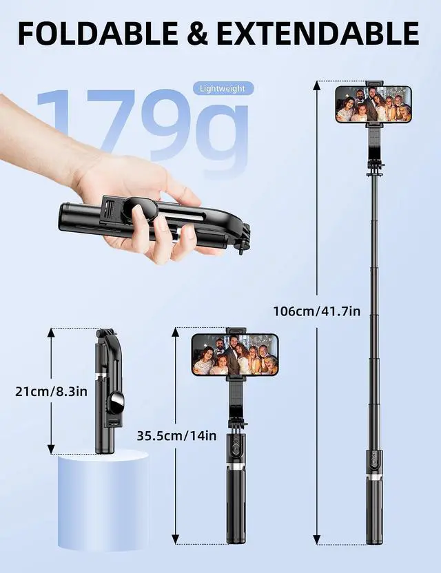 Alt view image 3 of 7 - 41'' Selfie Stick Tripod, Extendable Portable 4 in 1 Aluminum Phone Tripod with Wireless Remote 360° Rotation Travel Smartphone Tripods Stand Compatible with iPhone 17/16/15/14/Android (Black)