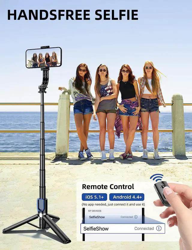 Alt view image 6 of 7 - 41'' Selfie Stick Tripod, Extendable Portable 4 in 1 Aluminum Phone Tripod with Wireless Remote 360° Rotation Travel Smartphone Tripods Stand Compatible with iPhone 17/16/15/14/Android (Black)