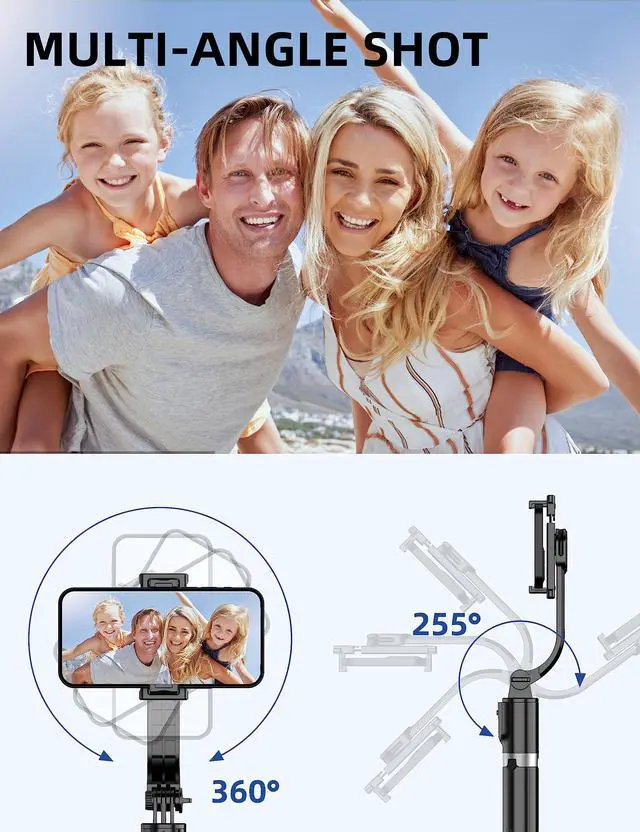 Alt view image 7 of 7 - 41'' Selfie Stick Tripod, Extendable Portable 4 in 1 Aluminum Phone Tripod with Wireless Remote 360° Rotation Travel Smartphone Tripods Stand Compatible with iPhone 17/16/15/14/Android (Black)