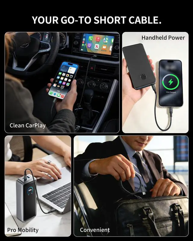 Alt view image 7 of 7 - 2-Pack 0.5ft 240W USB C to C Cable, Power Bank Pocket Charging | Short 6-Inch Portable Cord | PD 3.1 Fast Charge | For iPhone 17 16 15 Samsung | 48-Braided | 480Mbps Data Transfer