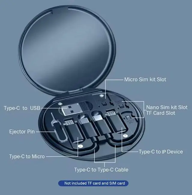 Alt view image 2 of 7 - Multi USB Charging Adapter Kit, USB-C to iOS/Micro, Data Transfer, Card Storage, SIM Pin, Phone Holder, Type-C Converter Set A, Compact Portable Travel Cable Box Navy Blue