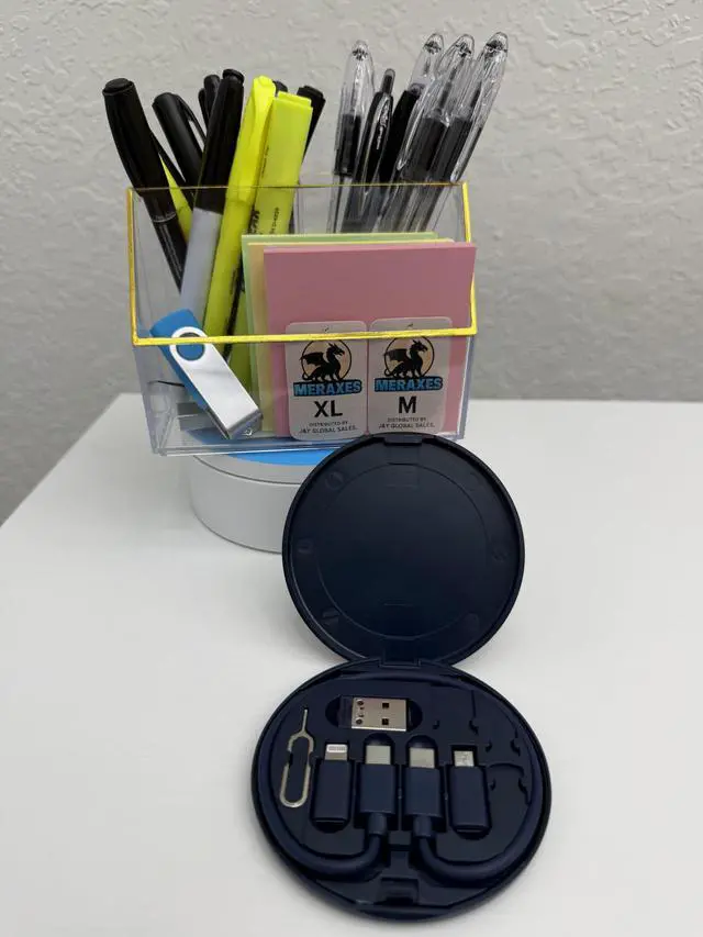 Alt view image 6 of 7 - Multi USB Charging Adapter Kit, USB-C to iOS/Micro, Data Transfer, Card Storage, SIM Pin, Phone Holder, Type-C Converter Set A, Compact Portable Travel Cable Box Navy Blue