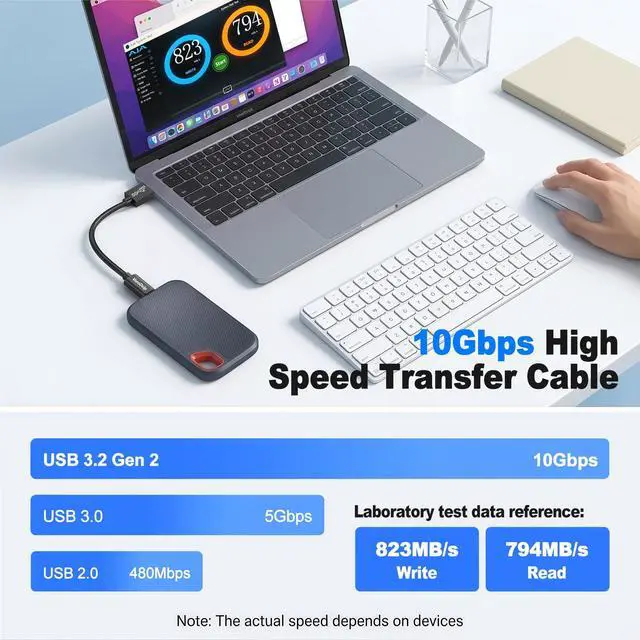 Alt view image 2 of 7 - Data Transfer Cable USB to Type C 6inch Short, 10Gbps USB C 3.1 Gen 2 Cord | 3A USB-A to USB-C Fast Charging Cable for Protable SSD Android Auto iPhone 17/16/15, Galaxy S25/24