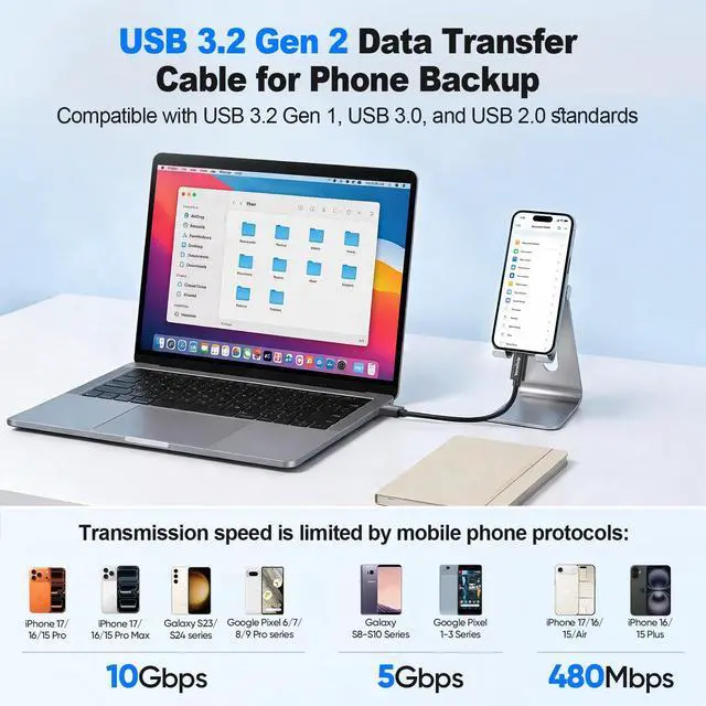 Alt view image 3 of 7 - Data Transfer Cable USB to Type C 6inch Short, 10Gbps USB C 3.1 Gen 2 Cord | 3A USB-A to USB-C Fast Charging Cable for Protable SSD Android Auto iPhone 17/16/15, Galaxy S25/24