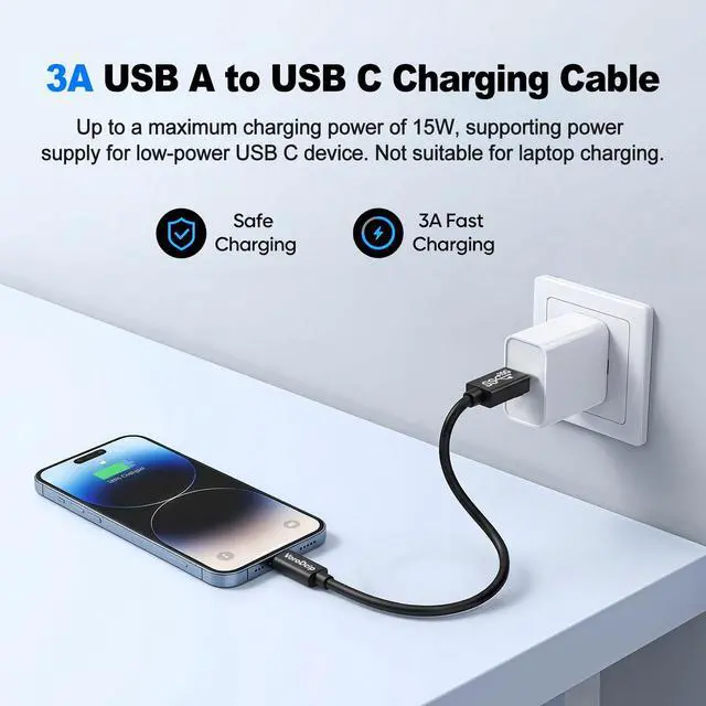 Alt view image 4 of 7 - Data Transfer Cable USB to Type C 6inch Short, 10Gbps USB C 3.1 Gen 2 Cord | 3A USB-A to USB-C Fast Charging Cable for Protable SSD Android Auto iPhone 17/16/15, Galaxy S25/24