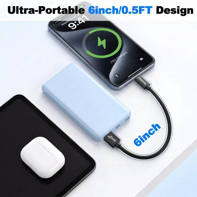 Alt view image 5 of 7 - Data Transfer Cable USB to Type C 6inch Short, 10Gbps USB C 3.1 Gen 2 Cord | 3A USB-A to USB-C Fast Charging Cable for Protable SSD Android Auto iPhone 17/16/15, Galaxy S25/24