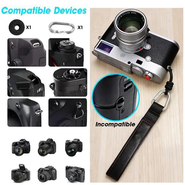 Alt view image 2 of 6 - Camera Wrist Strap, Leather Camera Hand Straps for Photographers, Adjustable Soft Strap for DSLR SLR Mirrorless Cameras (Black)