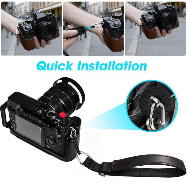 Alt view image 3 of 6 - Camera Wrist Strap, Leather Camera Hand Straps for Photographers, Adjustable Soft Strap for DSLR SLR Mirrorless Cameras (Black)