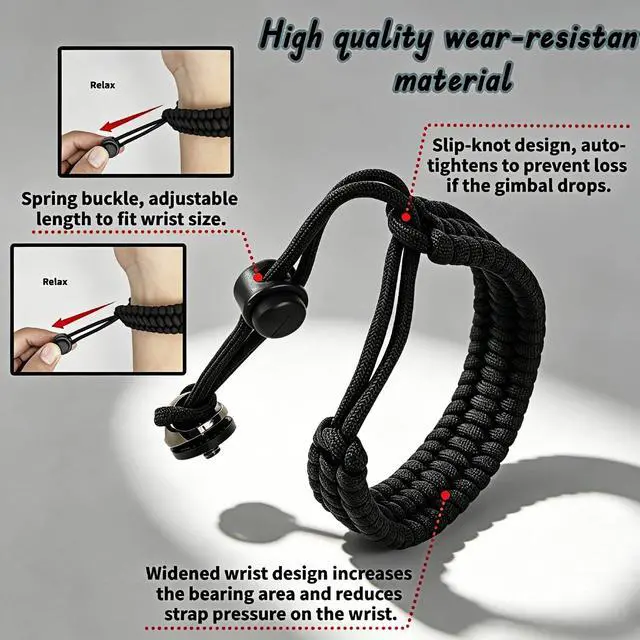 Alt view image 2 of 7 - Camera Wrist Strap 1/4" Screw Quick Release, Adjustable Nylon Anti-Drop Tether for DSLR Mirrorless Action Camera Gimbal Selfie Stick 360, Lightweight 33g with Cushion Pad