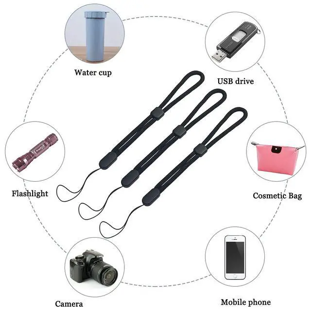 Alt view image 4 of 7 - 5PCS Wrist lanyard, 7.8 inch Hand Wrist Strap Lanyard | Adjustable Nylon Wristlet Straps for Cell Phone, Camera, GoPro, PSP, USB Flash Drives, Flashlight (Black)