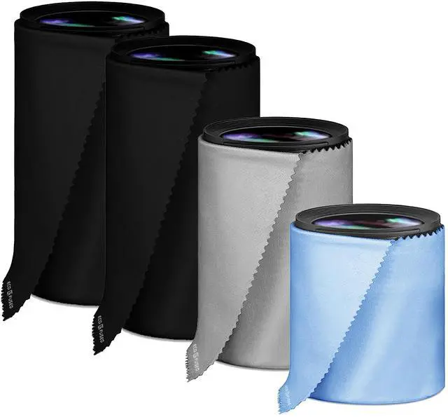 Main image of Camera Lens Pouches - Microfiber Lens Cloth Bag - 4 Pack - Soft Camera Wraps for Multi-Sized Lenses and Accessories - Camera Bag Inserts - Home Travel Photography (Black/Gray/Blue)