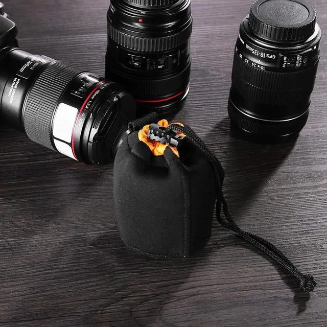 Alt view image 3 of 6 - S Size (Small) Camera Lens Pouch, Thick Protective Neoprene Bag Storage Cover Case with Drawstring Design, Soft Plush Interior, Compatible for Canon, for Nikon, for Sony DSLR Lenses