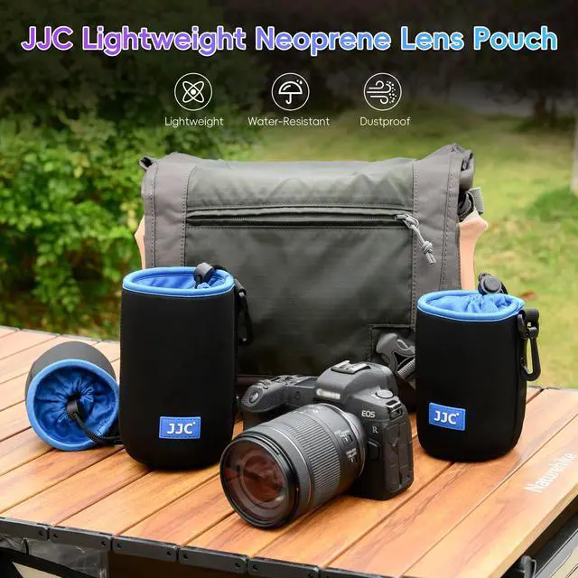 Alt view image 2 of 6 - Neoprene Camera Lens Pouch Case, Drawstring Bag for Lens up to 3.3x5.1" | Water-Resistant, Soft Padded, with Carabiner, Compatible with Canon RF 85mm, EF-S 18-135mm, Sony E 18-105mm, E 55-210mm