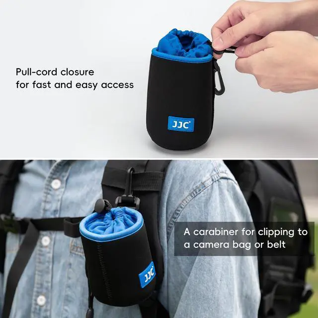 Alt view image 5 of 6 - Neoprene Camera Lens Pouch Case, Drawstring Bag for Lens up to 3.3x5.1" | Water-Resistant, Soft Padded, with Carabiner, Compatible with Canon RF 85mm, EF-S 18-135mm, Sony E 18-105mm, E 55-210mm