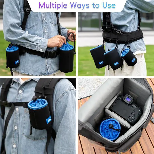 Alt view image 6 of 6 - Neoprene Camera Lens Pouch Case, Drawstring Bag for Lens up to 3.3x5.1" | Water-Resistant, Soft Padded, with Carabiner, Compatible with Canon RF 85mm, EF-S 18-135mm, Sony E 18-105mm, E 55-210mm