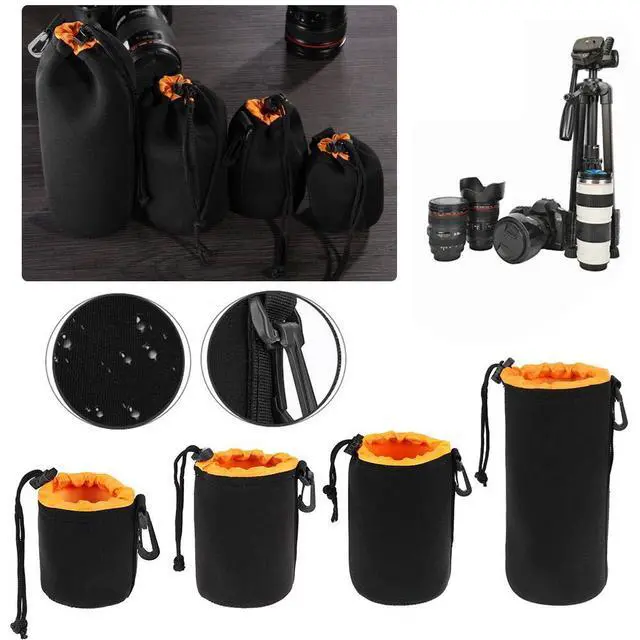 Alt view image 4 of 6 - M Size (Medium) Camera Lens Pouch, Thick Protective Neoprene Bag Storage Cover Case with Drawstring Design, Soft Plush Interior, Compatible for Canon, for Nikon, for Sony DSLR Lenses