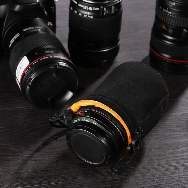 Alt view image 6 of 6 - M Size (Medium) Camera Lens Pouch, Thick Protective Neoprene Bag Storage Cover Case with Drawstring Design, Soft Plush Interior, Compatible for Canon, for Nikon, for Sony DSLR Lenses